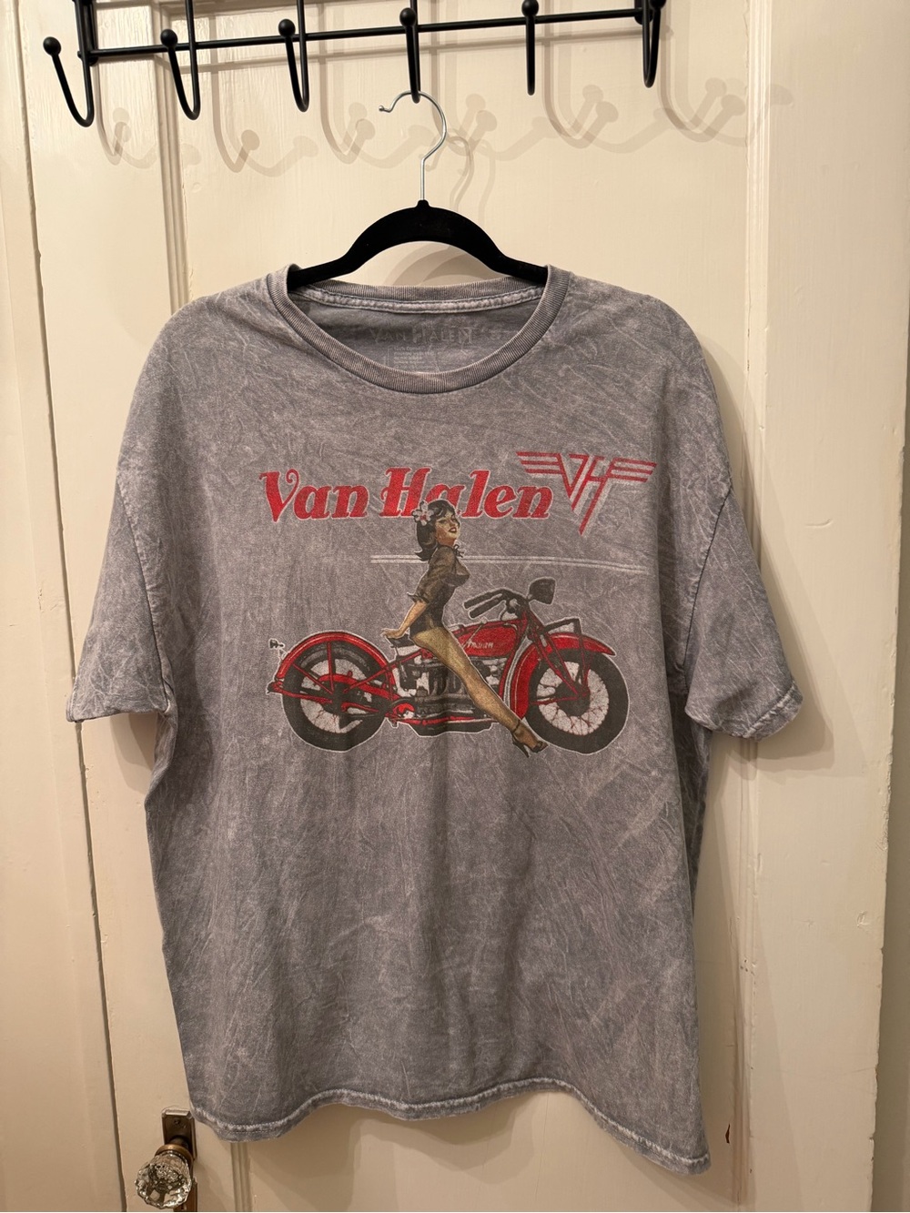 Men's Gray Van Halen Graphic Tee with Red Motorcycle Print